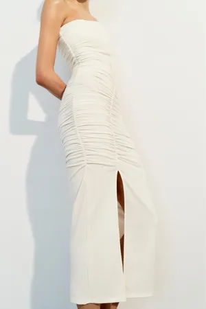 ZARA Sad maxi dress ruched stretch white wedding Elegant White One-Shoulder evening thumbnail 11