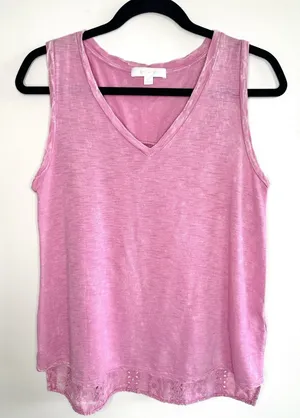 Eri + Ali Anthropologie Pink Eyelet Lace Back‎ Tank Top Small Cotton V-Neck Boho thumbnail 1