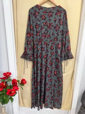 Madewell Green Floral Winter Orchid Willowleaf Tie Sleeves Maxi Dress 10 thumbnail 4