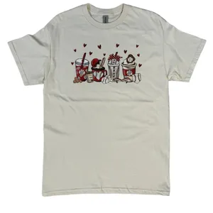 Gildan Baseball Cups and Hearts Medium Natural Cream Women’s Short Sleeve T-Shirt thumbnail 1