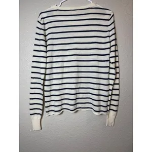 PAIGE Allie Merino Wool Blend Striped Sweater Ivory Navy Size L thumbnail 2