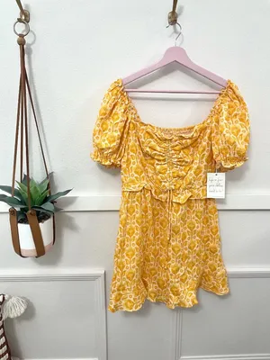 NWT Show Me Your Mumu Sophie Floral Print Mini Dress Mustard Romantic Prairie M thumbnail 2