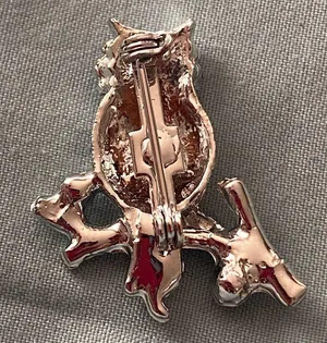 Owl On Branch Brooch Pin 125” H Silver Tone Pink Stones thumbnail 4