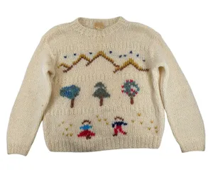 Vintage‎ Sanger-Harris Italy Mohair Wool Novelty Scenic Sweater Cream Medium thumbnail 1