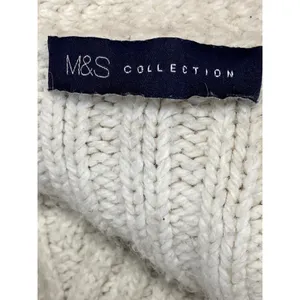 Mark & Spencer Cream Argyle Rib Knit V Neck Button Down Cardigan Sweater Top M thumbnail 3