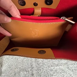 Made in Italy Cognac Leather Structured Tote Bucket Bag Purse Minimalist Classic thumbnail 6