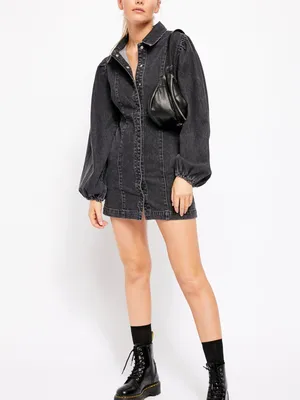 Free People Black Mia Denim Mini Dress Small thumbnail 3