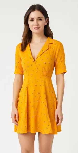 & OTHER STORIES Floral Collared‎ Skater Dress Yellow Sz 4 thumbnail 1