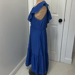 Summersalt Coastal Poplin Ruffle Neck Midi/Maxi Dress Blue thumbnail 5