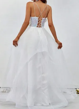 Cinderella Divine White Sequin And Mesh Maxi Prom Dress thumbnail 2