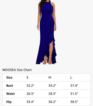 WOOSEA Royal Blue High Neck Ruffle Split Bodycon Mermaid Evening Dress size S thumbnail 4