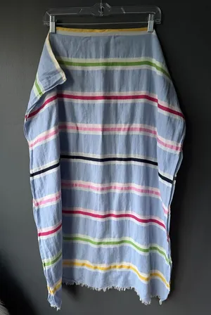 Light Blue Striped Lightweight Scarf with Fringe Edges thumbnail 1
