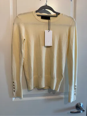Zara Soft Lemon Crewneck Sweater with Cuff Buttons thumbnail 2