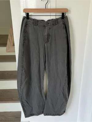 Free People Spotlight Washed Barrel Chino Trousers Pants in Charcoal Grey NWT thumbnail 3