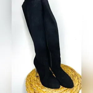 Bruno Magli long boot Suede black Platform tall Boots embellished silver heeled thumbnail 8