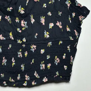 Free People Black Floral‎ Smocked Crop Top Tie Shoulder Adjustable M thumbnail 9