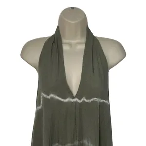 Vasna 100% Linen Halter Maxi Dress XL Oversized Lagenlook ‎ Italy Green Tie Dye thumbnail 2