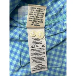 L.L.Bean Womens Medium Button-Up Gingham Shirt Blue & Green Long Sleeve 23i thumbnail 7