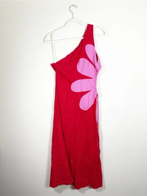 Anthropologie Farm Rio Cutout Flower Dress Linen Blend One Shoulder Medium thumbnail 11