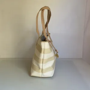 Kate Spade New York Striped Tote Bag Cream Beige Spade Charm Bow Shopper thumbnail 5