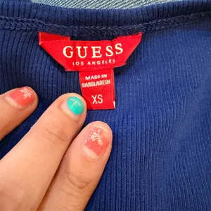 GUESS Los Angeles Henley Top Womens XS Cobalt Blue Ribbed Short Sleeve thumbnail 2