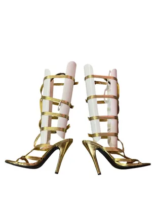 FUN Gold Gladiator Knee High Heels Strappy Sandals Women's 8 Used thumbnail 11