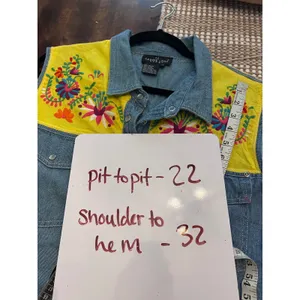 Carole Little Sport Vintage 90s Embroidered Western Denim Sleeveless Shirt 14 thumbnail 4