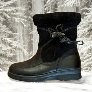 HOOPOE Fur Leather Winter Boots Size 7 Black thumbnail 1
