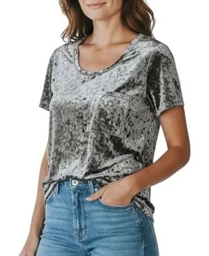 Bagatelle‎ Collection Silver Gray Crushed Velvet Pocket Tee Top Size Small thumbnail 1