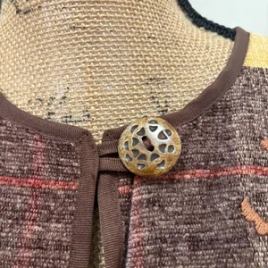 Vintage Allure Boho Patchwork Fringe Chenille Jacket‎ Brown Yellow Size Medium thumbnail 2