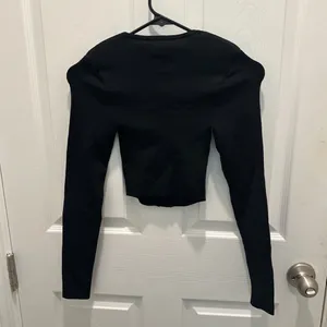 Edition Express Black Long Sleeve Cropped Top with Gold Buttons thumbnail 3
