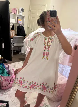 White Floral Embroidered Dress thumbnail 1
