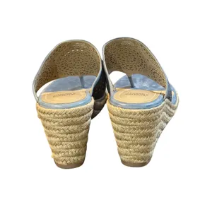 Johnston & Murphy Wedge Sandals Womens 8 Blue Laser Cut Espadrille‎ Thong Mules thumbnail 3
