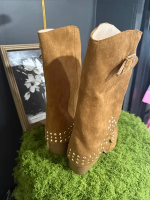 Women's Tan Suede Studded Western Boots thumbnail 2