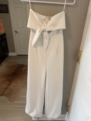 Lulus Ready to Impress White Strapless Tie-Front Wide-Leg Jumpsuit XS thumbnail 5