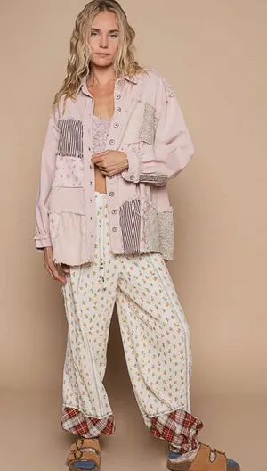 POL Clothing Relaxed Fit Embroidered Patchwork Jacket Black Multi Boho Oversized thumbnail 1