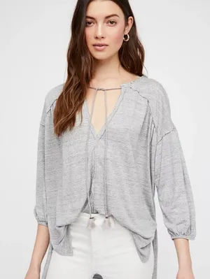 We The Free Gray Oversized Just A Henley Front Tie Top - Size - Medium thumbnail 1