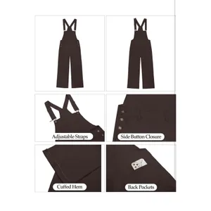 Overalls Brown Wide Leg‎ Adjustable Strap Size Small thumbnail 4