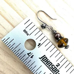 Handmade Boho Amber Glass & faux Pearl Drop Earrings thumbnail 6