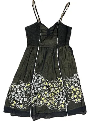 Anthropologie Floreat 4 Step By Step Dress Yellow Black Sundress Eyelet Smocked thumbnail 3