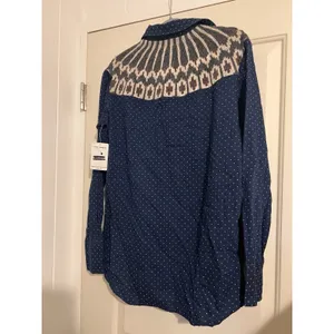 Free People Blue Polka Dot Western Button Down Festival Long Sleeve Flannel‎ Top thumbnail 4
