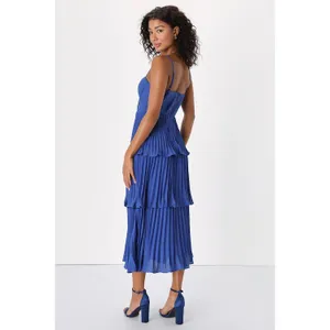 NWT Lulus Cascading Crush Cobalt Blue Tiered Bustier Midi Dress Gala Banquet XS thumbnail 4