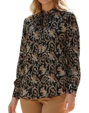 LOFT Long‎ Sleeve Ruffle Trim Pleated Front Paisley Print Blouse NWT Size Small thumbnail 1