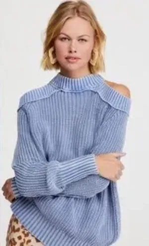 Free People Off Shoulder Cutout Pullover Chunky Knit Top Stretch Sweater, Size L thumbnail 1