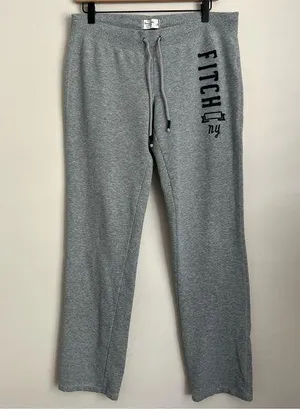 Abercrombie & Fitch Gray straight Sweatpants Logo spell out NY Y2k L thumbnail 1
