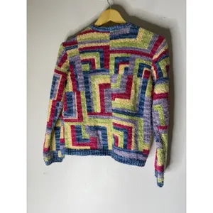 Talbots Vintage Multi Color Geometric Zip Front Cotton Knit Cardigan Sweater M thumbnail 2