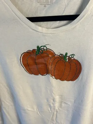 J. Crew Cream Short Sleeve Collectors Tee with Glitter Pumpkin Trio | Size XL thumbnail 3