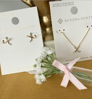 Kendra Scott Hockey Stick Pendant Necklace and Earrings Gold/Silver Matching Set thumbnail 1