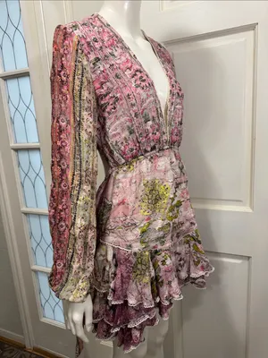 HEMANT & NANDITA Maya Cotton Paisley Floral Long Sleeve Mini Dress S Large thumbnail 7