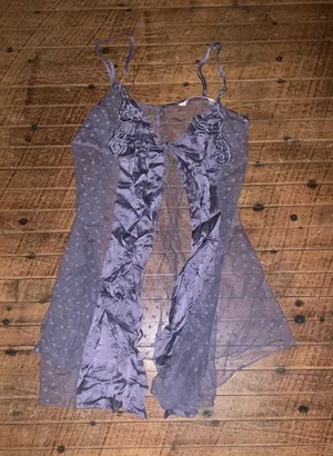 Victoria’s Secret purple polka dot silky flower tie front M negligee thumbnail 1